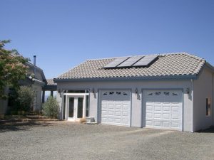 a roof with solar panels