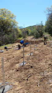 installing metal rods in ground for solar panels